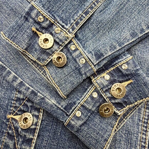 Ethyl Vintage Denim XL Embroidered Rhinestone Cross Jean Jacket - Picture 8 of 8